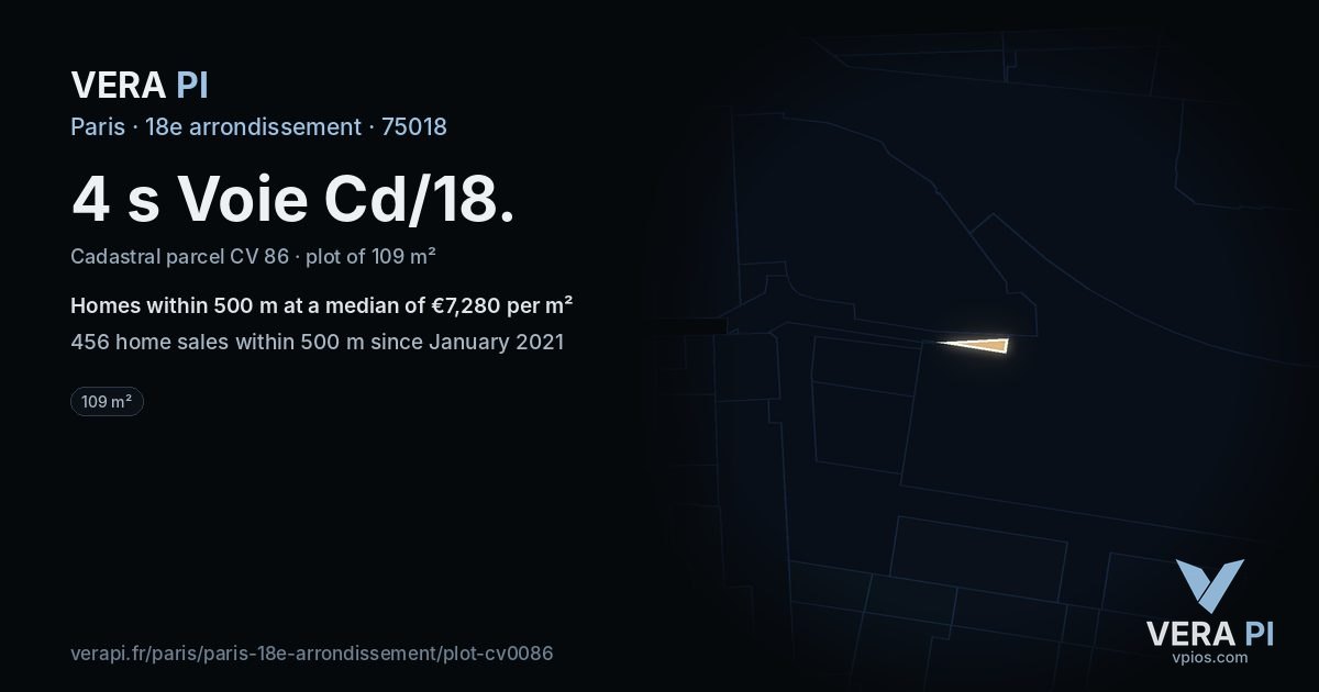 4 s Voie Cd/18, 18e arrondissement at night – the plot lit, the parcels around coloured by the prices near them