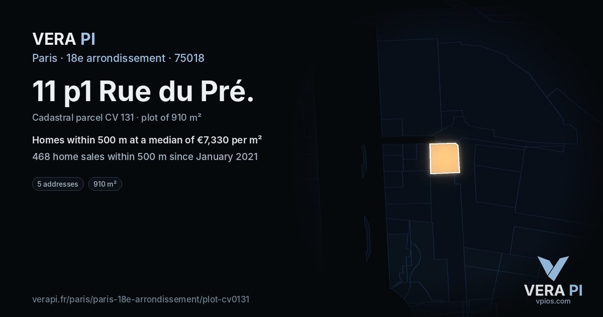 11 p1 Rue du Pré, 18e arrondissement at night – the plot lit, the parcels around coloured by the prices near them