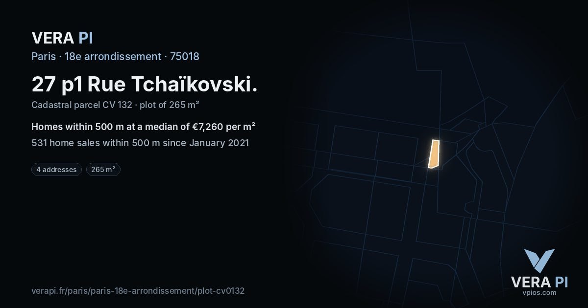 27 p1 Rue Tchaïkovski, 18e arrondissement at night – the plot lit, the parcels around coloured by the prices near them