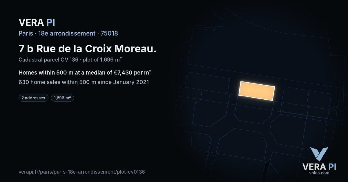 7 b Rue de la Croix Moreau, 18e arrondissement at night – the plot lit, the parcels around coloured by the prices near them