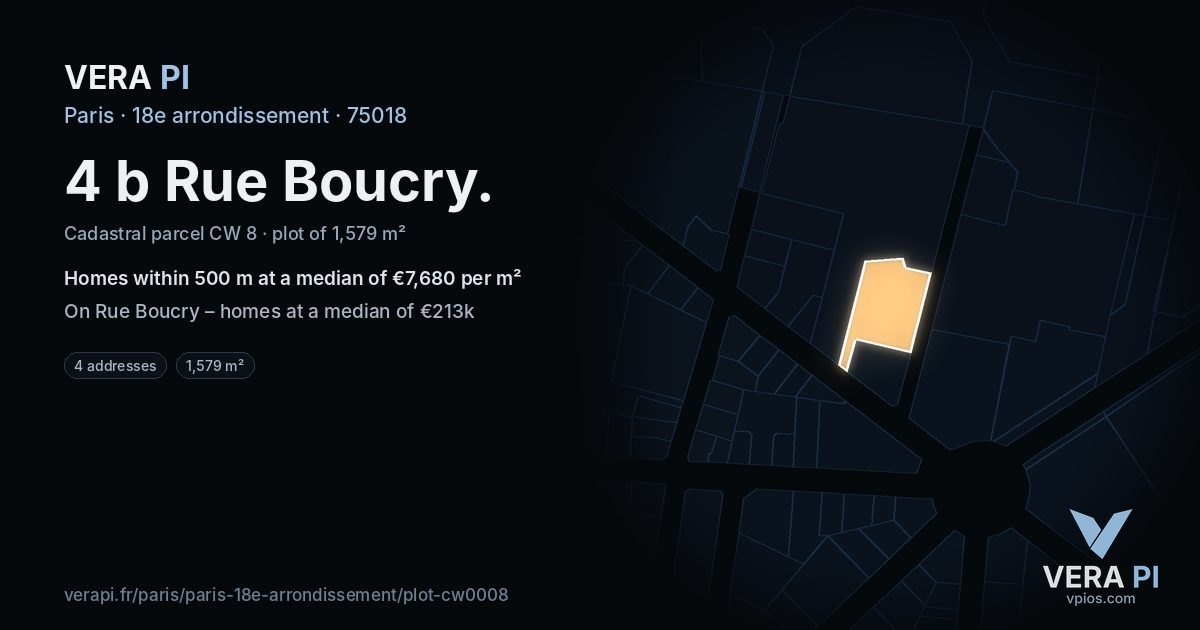 4 b Rue Boucry, 18e arrondissement at night – the plot lit, the parcels around coloured by the prices near them
