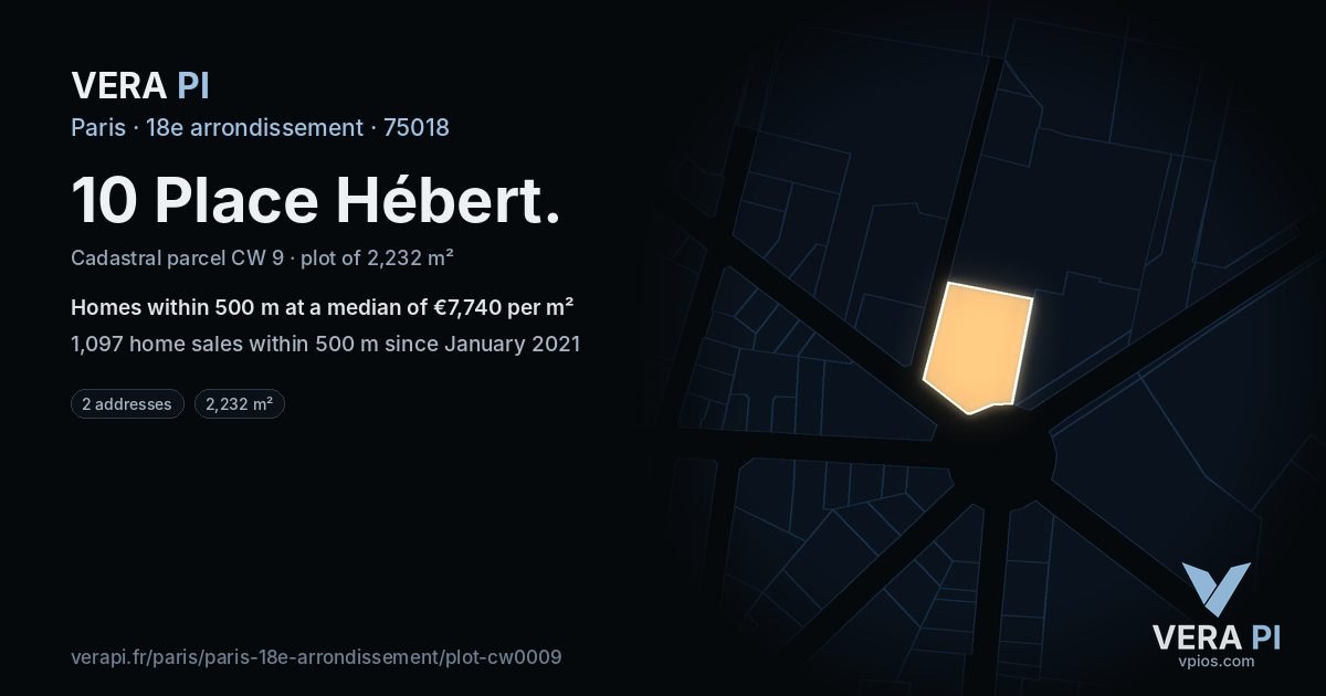 10 Place Hébert, 18e arrondissement at night – the plot lit, the parcels around coloured by the prices near them