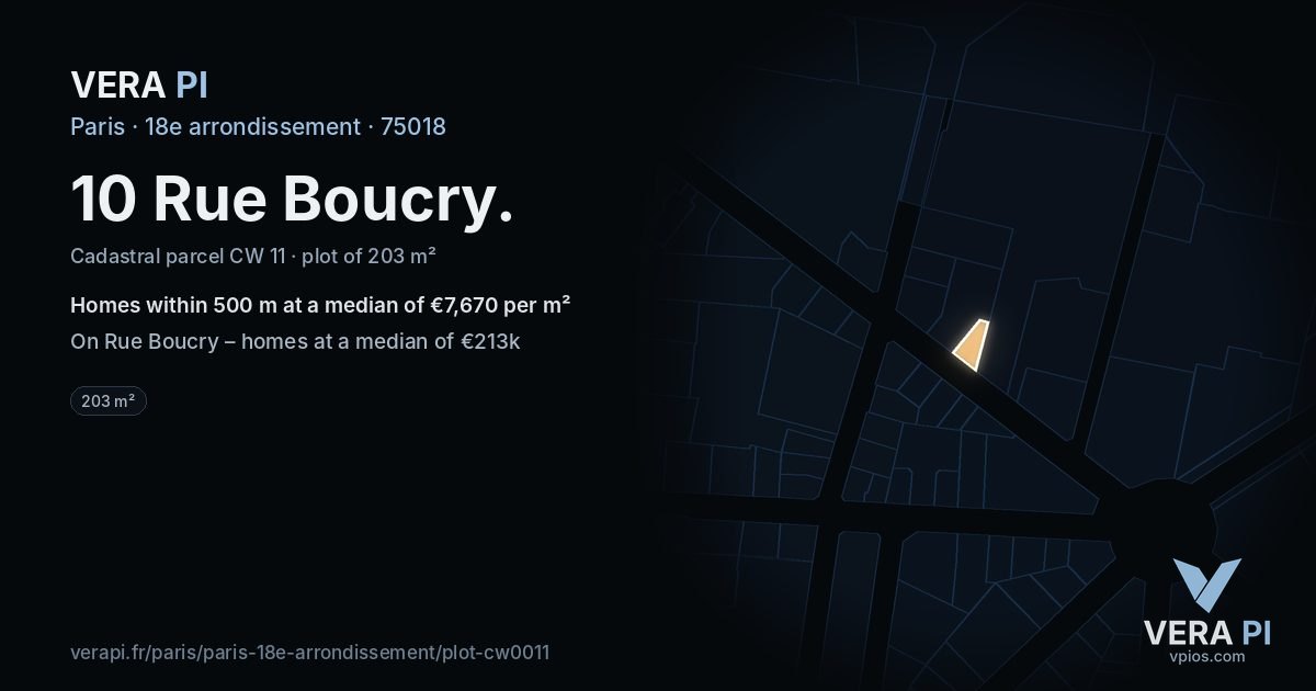 10 Rue Boucry, 18e arrondissement at night – the plot lit, the parcels around coloured by the prices near them