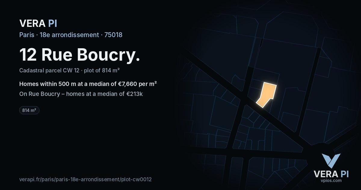 12 Rue Boucry, 18e arrondissement at night – the plot lit, the parcels around coloured by the prices near them