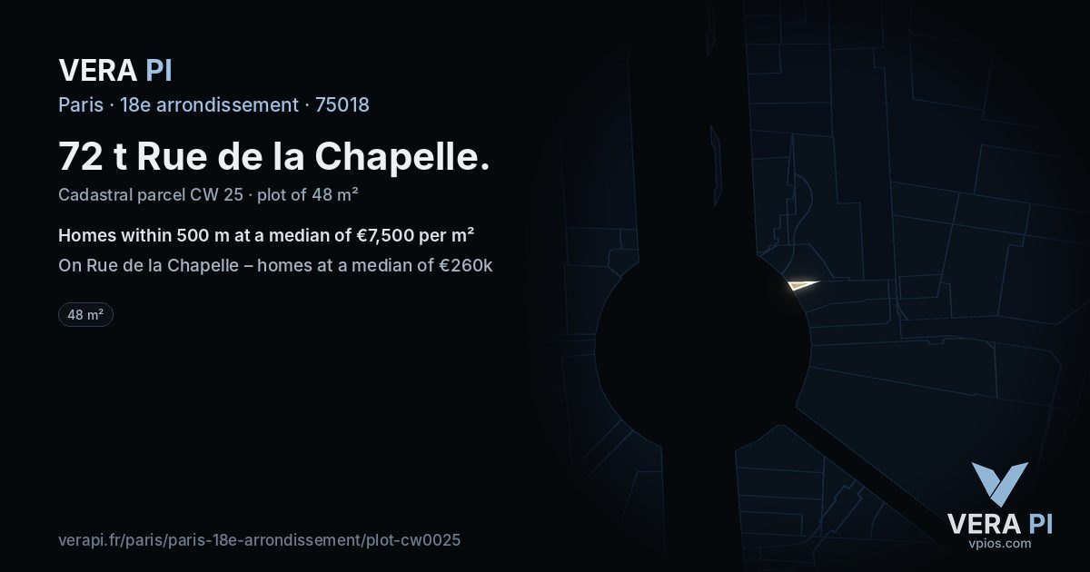 72 t Rue de la Chapelle, 18e arrondissement at night – the plot lit, the parcels around coloured by the prices near them