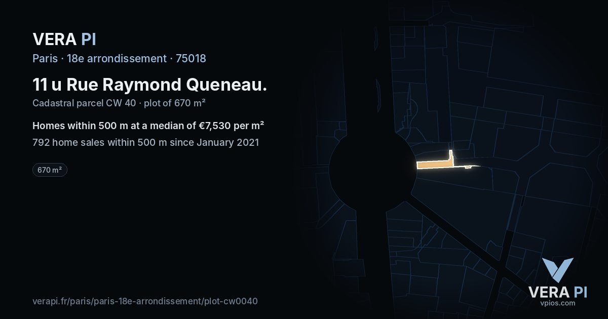 11 u Rue Raymond Queneau, 18e arrondissement at night – the plot lit, the parcels around coloured by the prices near them