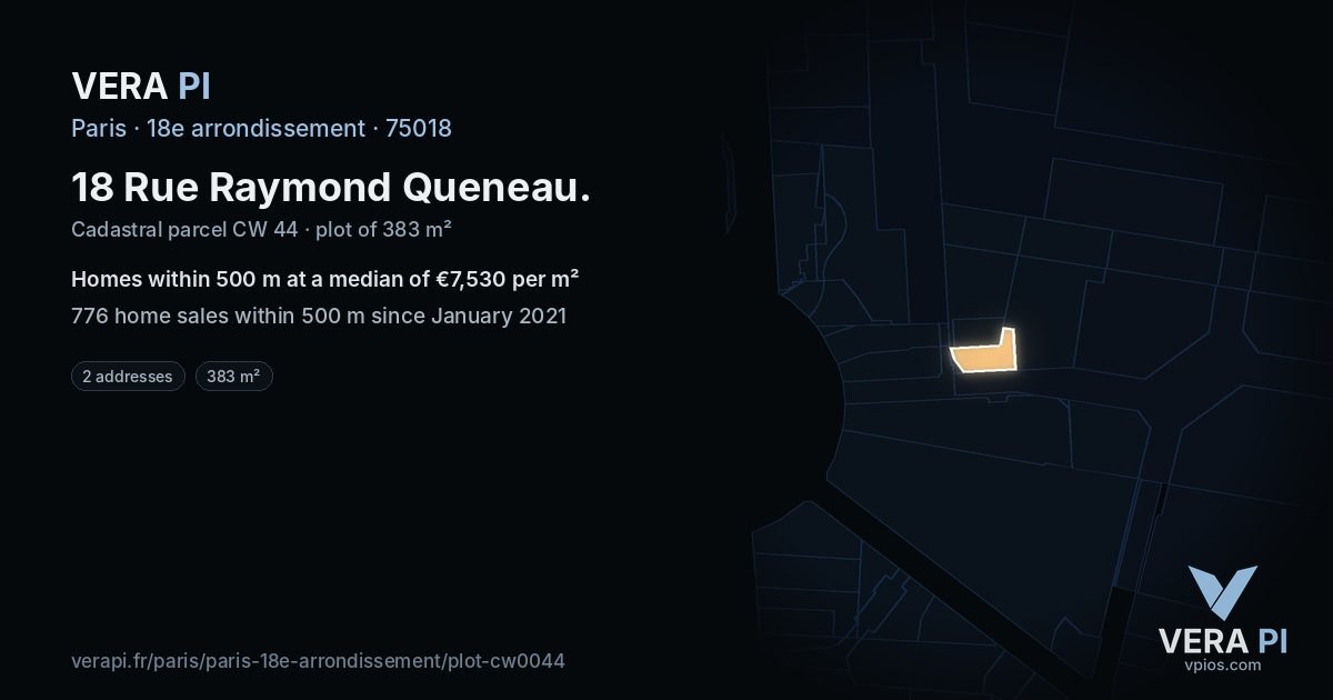 18 Rue Raymond Queneau, 18e arrondissement at night – the plot lit, the parcels around coloured by the prices near them