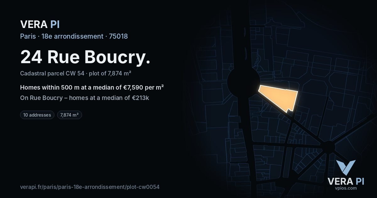 24 Rue Boucry, 18e arrondissement at night – the plot lit, the parcels around coloured by the prices near them