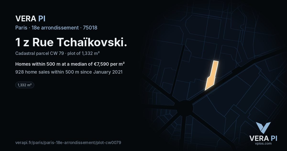 1 z Rue Tchaïkovski, 18e arrondissement at night – the plot lit, the parcels around coloured by the prices near them