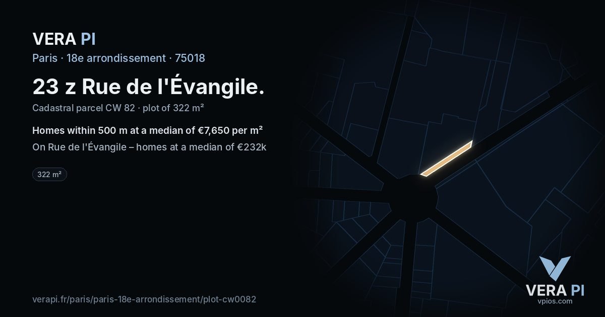 23 z Rue de l'Évangile, 18e arrondissement at night – the plot lit, the parcels around coloured by the prices near them