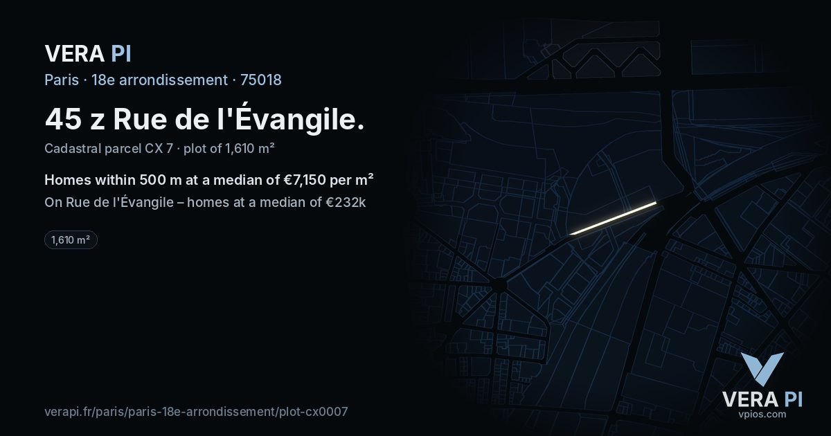 45 z Rue de l'Évangile, 18e arrondissement at night – the plot lit, the parcels around coloured by the prices near them
