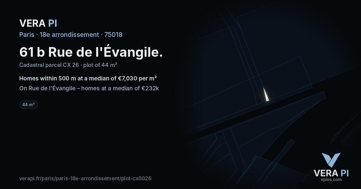 61 b Rue de l'Évangile, 18e arrondissement at night – the plot lit, the parcels around coloured by the prices near them