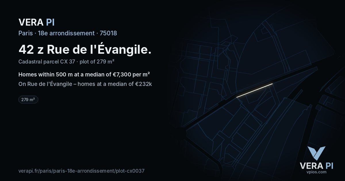 42 z Rue de l'Évangile, 18e arrondissement at night – the plot lit, the parcels around coloured by the prices near them