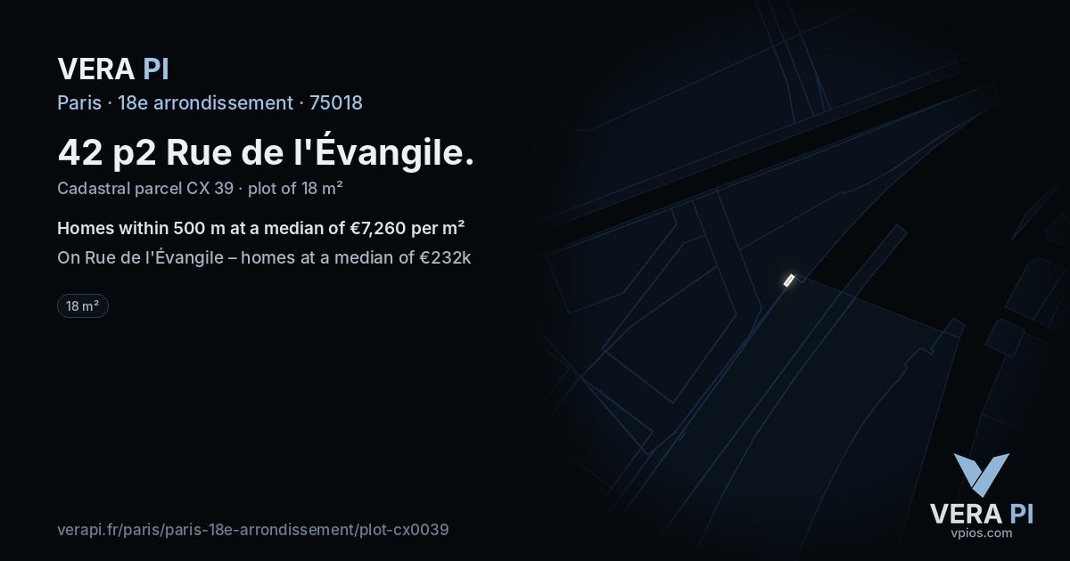42 p2 Rue de l'Évangile, 18e arrondissement at night – the plot lit, the parcels around coloured by the prices near them