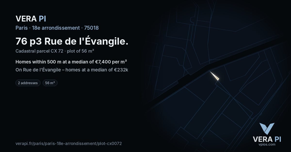 76 p3 Rue de l'Évangile, 18e arrondissement at night – the plot lit, the parcels around coloured by the prices near them