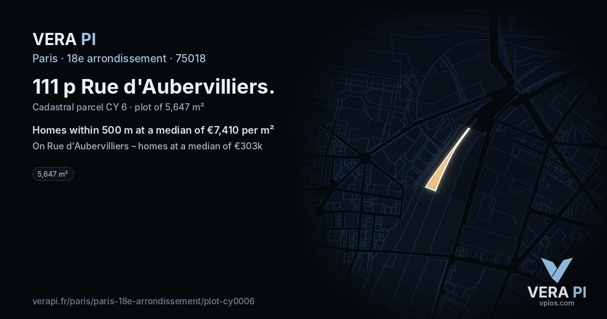 111 p Rue d'Aubervilliers, 18e arrondissement at night – the plot lit, the parcels around coloured by the prices near them