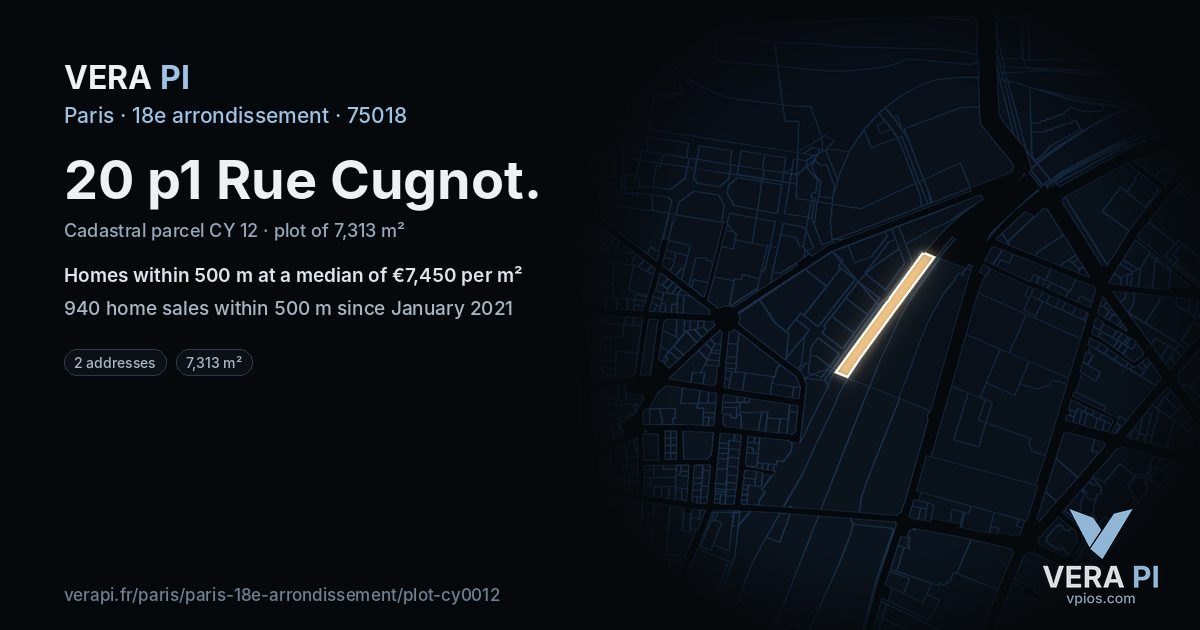 20 p1 Rue Cugnot, 18e arrondissement at night – the plot lit, the parcels around coloured by the prices near them