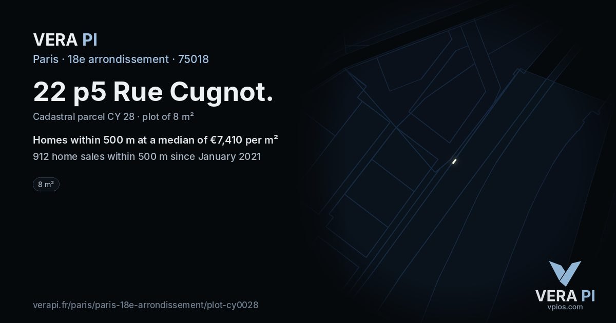 22 p5 Rue Cugnot, 18e arrondissement at night – the plot lit, the parcels around coloured by the prices near them