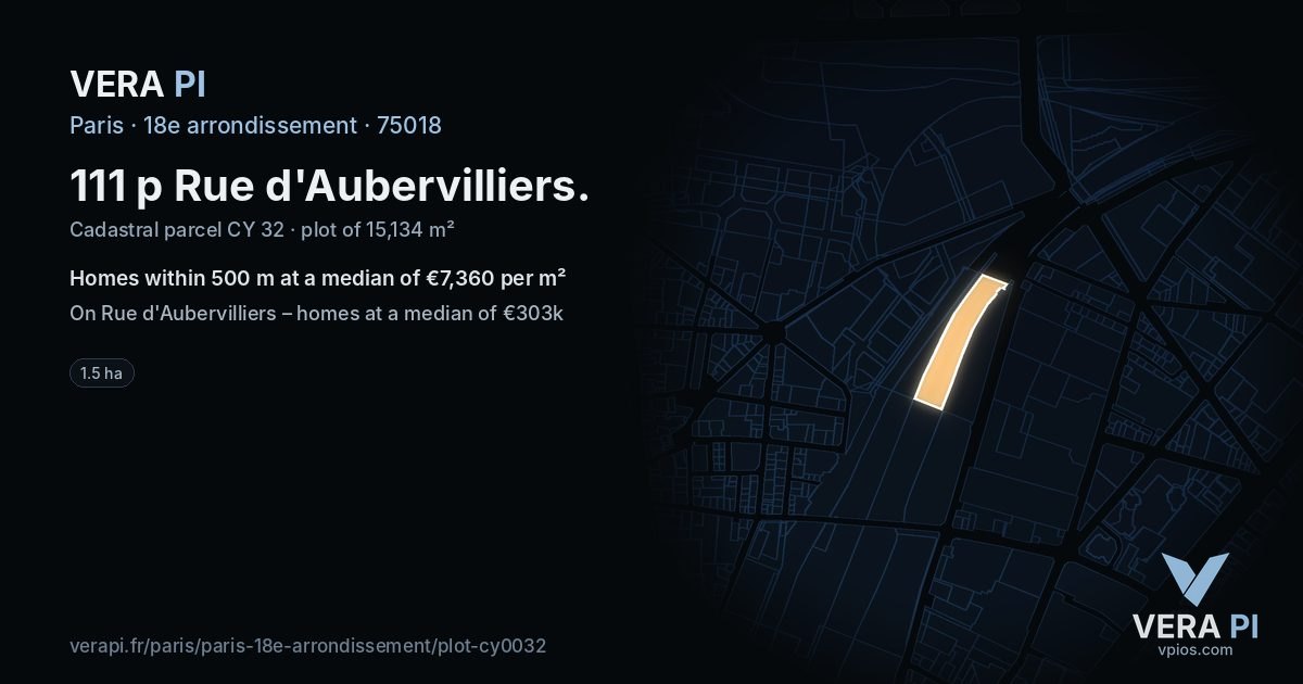 111 p Rue d'Aubervilliers, 18e arrondissement at night – the plot lit, the parcels around coloured by the prices near them