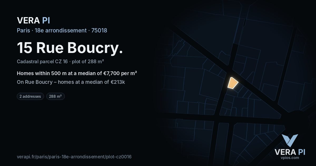 15 Rue Boucry, 18e arrondissement at night – the plot lit, the parcels around coloured by the prices near them
