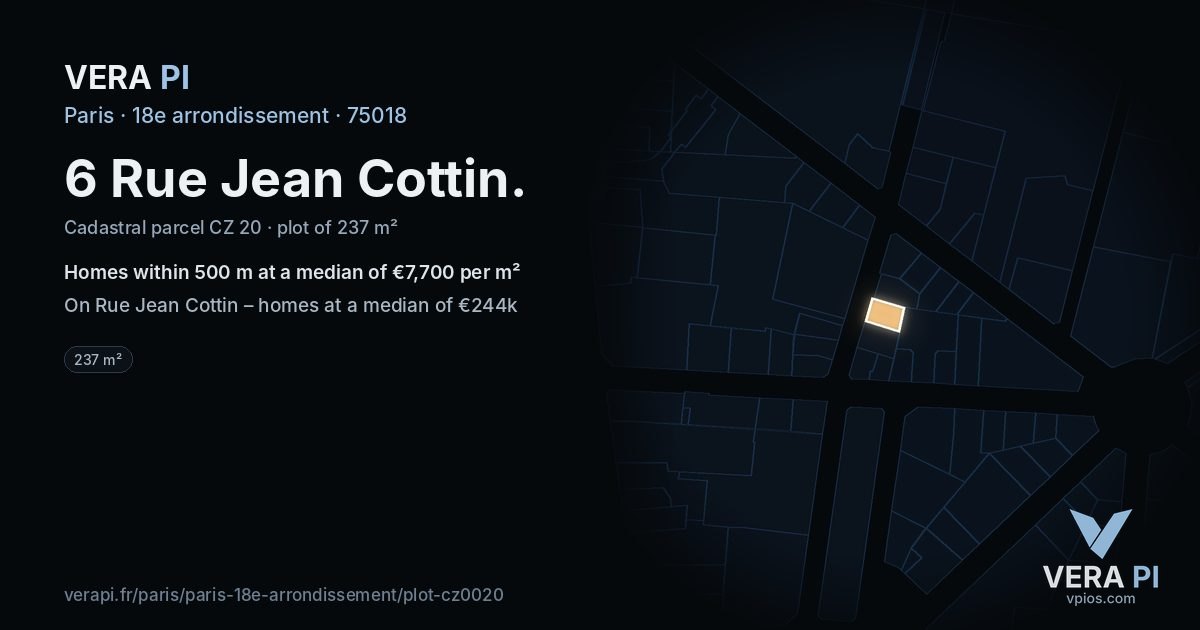 6 Rue Jean Cottin, 18e arrondissement at night – the plot lit, the parcels around coloured by the prices near them