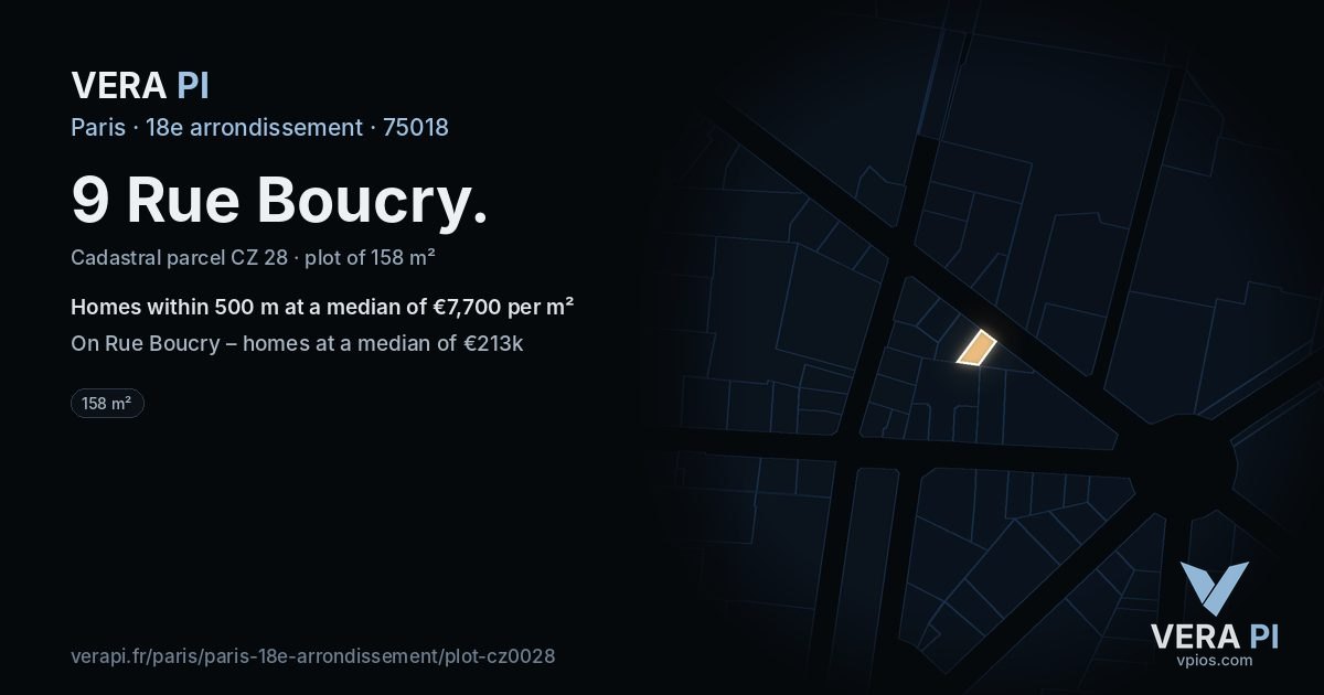 9 Rue Boucry, 18e arrondissement at night – the plot lit, the parcels around coloured by the prices near them