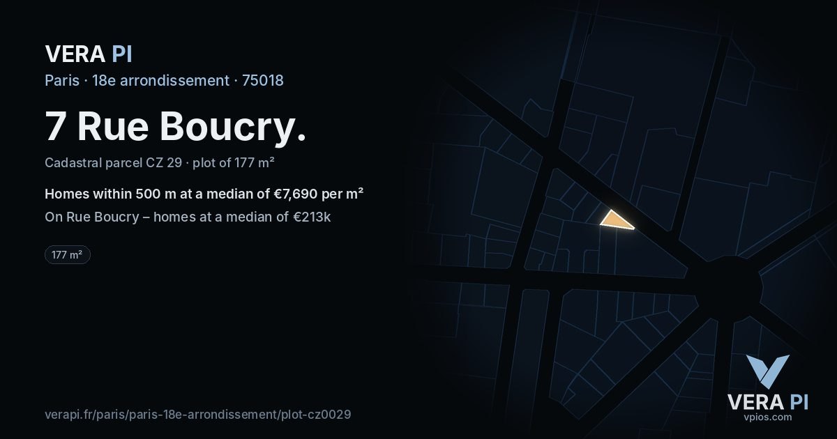 7 Rue Boucry, 18e arrondissement at night – the plot lit, the parcels around coloured by the prices near them
