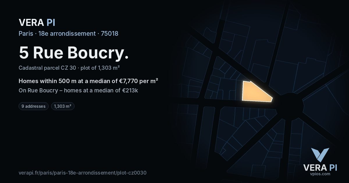 5 Rue Boucry, 18e arrondissement at night – the plot lit, the parcels around coloured by the prices near them