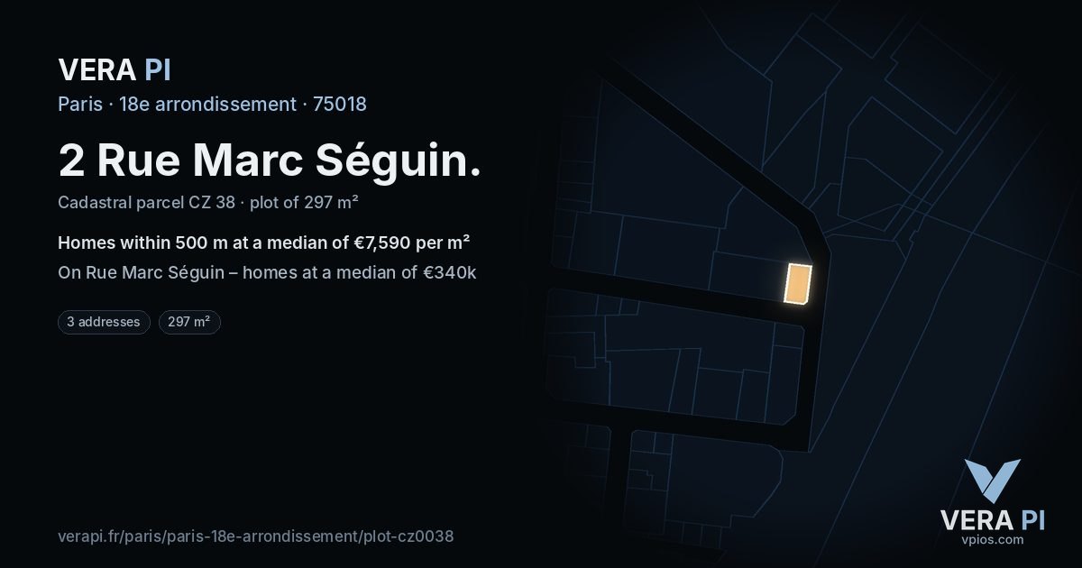 2 Rue Marc Séguin, 18e arrondissement at night – the plot lit, the parcels around coloured by the prices near them