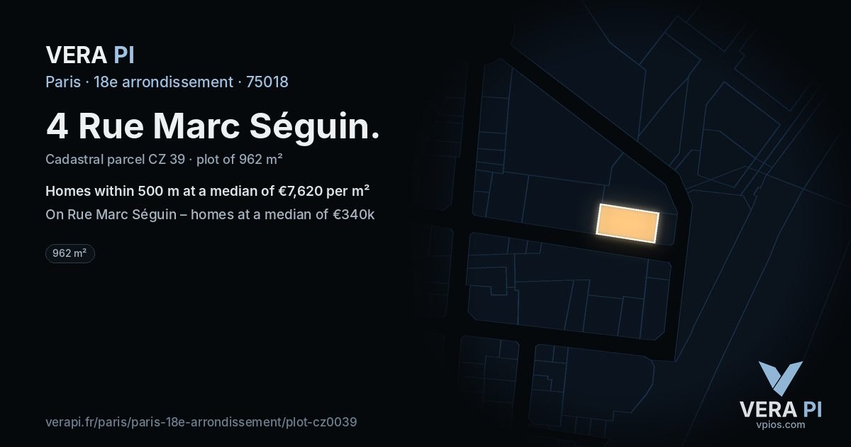 4 Rue Marc Séguin, 18e arrondissement at night – the plot lit, the parcels around coloured by the prices near them