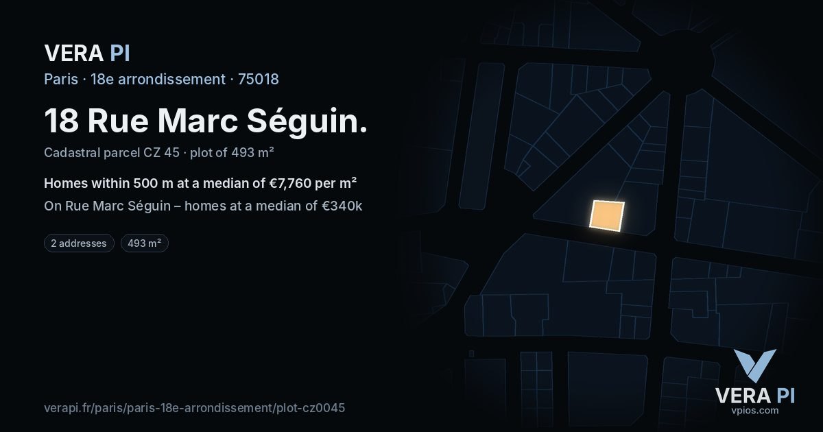 18 Rue Marc Séguin, 18e arrondissement at night – the plot lit, the parcels around coloured by the prices near them