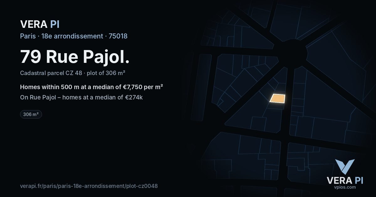 79 Rue Pajol, 18e arrondissement at night – the plot lit, the parcels around coloured by the prices near them