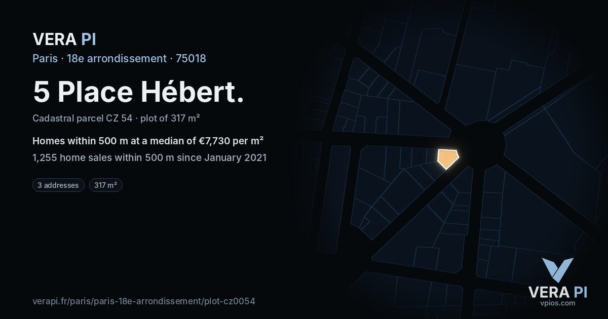 5 Place Hébert, 18e arrondissement at night – the plot lit, the parcels around coloured by the prices near them