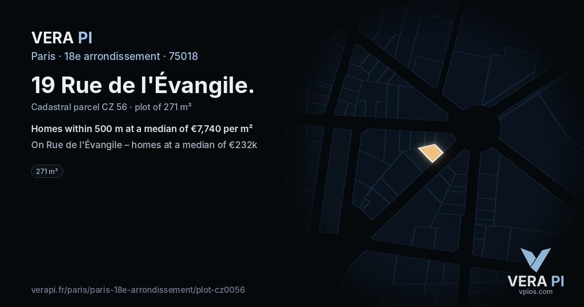 19 Rue de l'Évangile, 18e arrondissement at night – the plot lit, the parcels around coloured by the prices near them