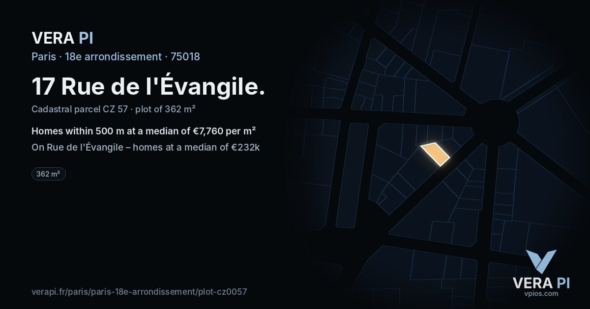 17 Rue de l'Évangile, 18e arrondissement at night – the plot lit, the parcels around coloured by the prices near them