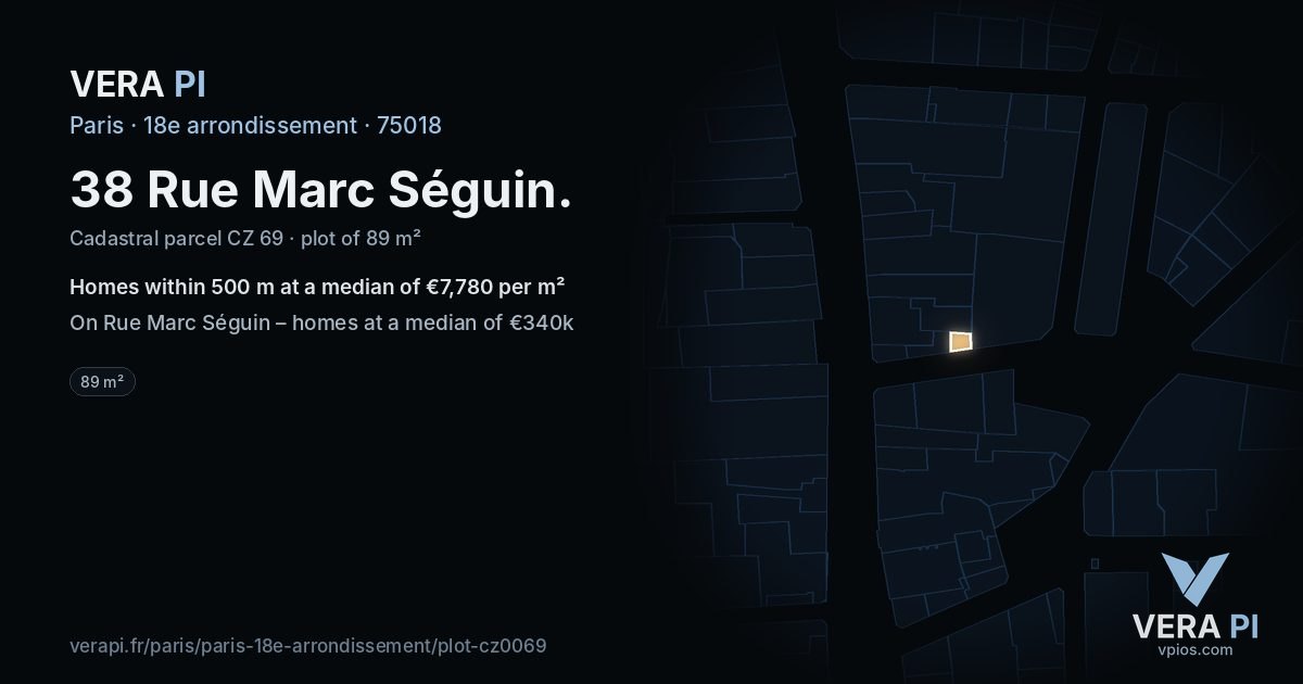 38 Rue Marc Séguin, 18e arrondissement at night – the plot lit, the parcels around coloured by the prices near them