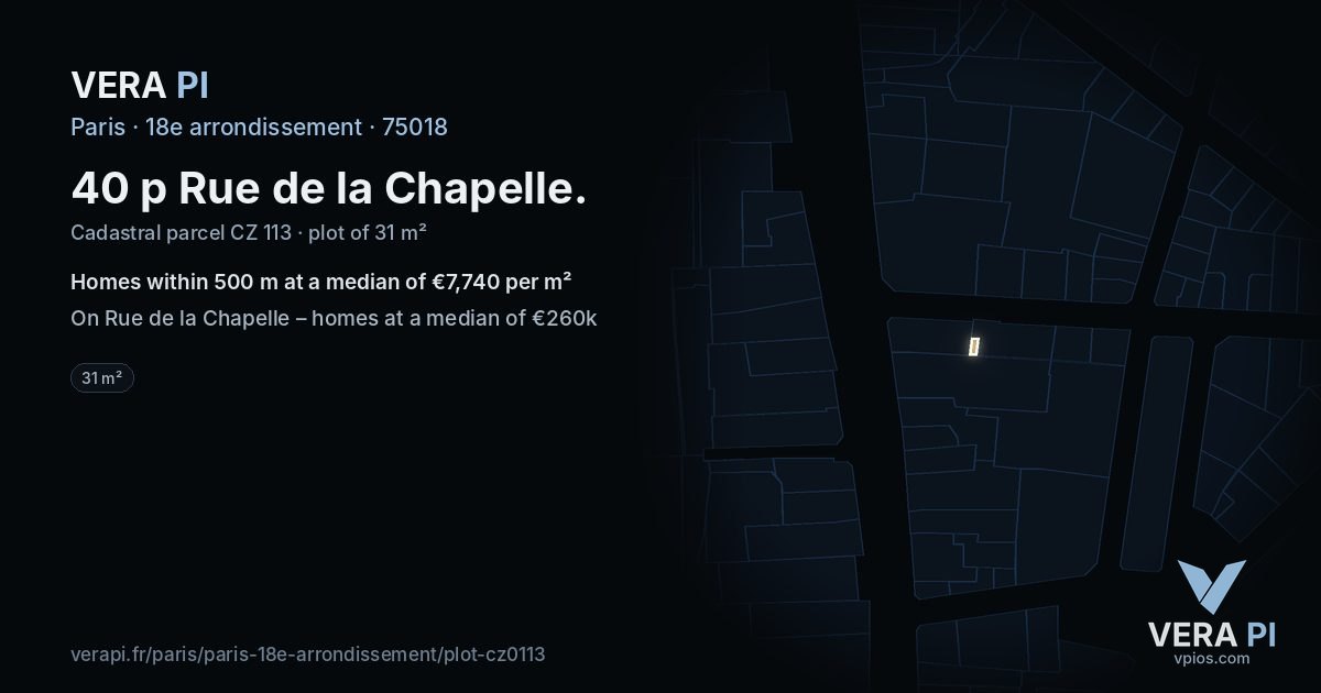 40 p Rue de la Chapelle, 18e arrondissement at night – the plot lit, the parcels around coloured by the prices near them
