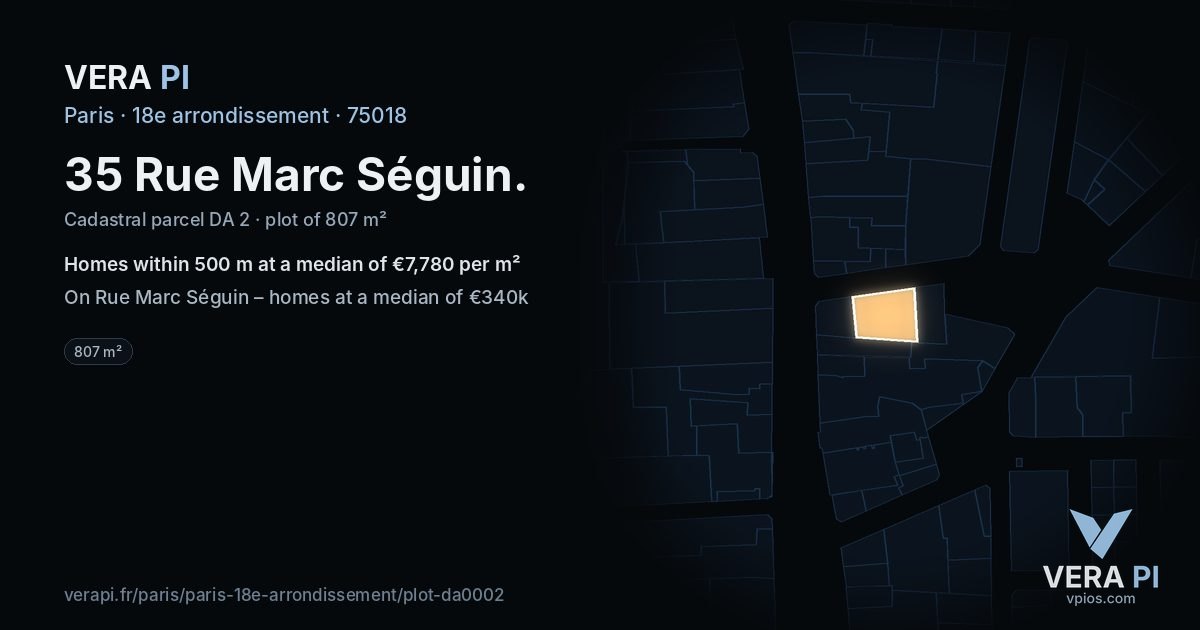 35 Rue Marc Séguin, 18e arrondissement at night – the plot lit, the parcels around coloured by the prices near them