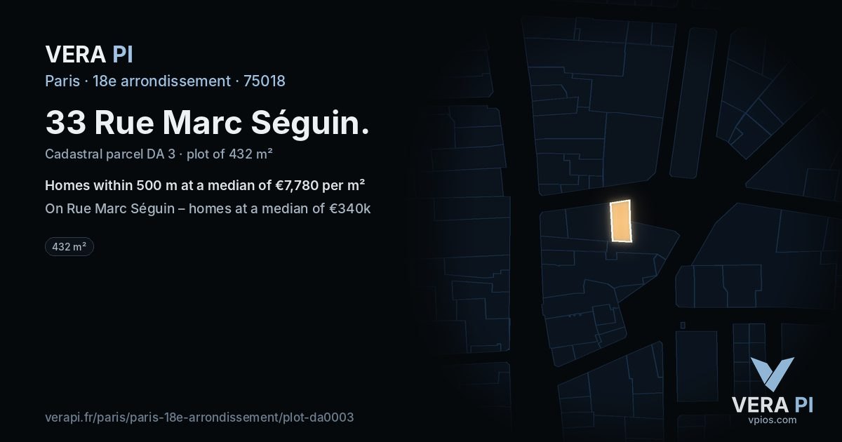 33 Rue Marc Séguin, 18e arrondissement at night – the plot lit, the parcels around coloured by the prices near them
