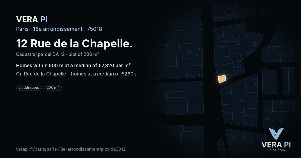 12 Rue de la Chapelle, 18e arrondissement at night – the plot lit, the parcels around coloured by the prices near them