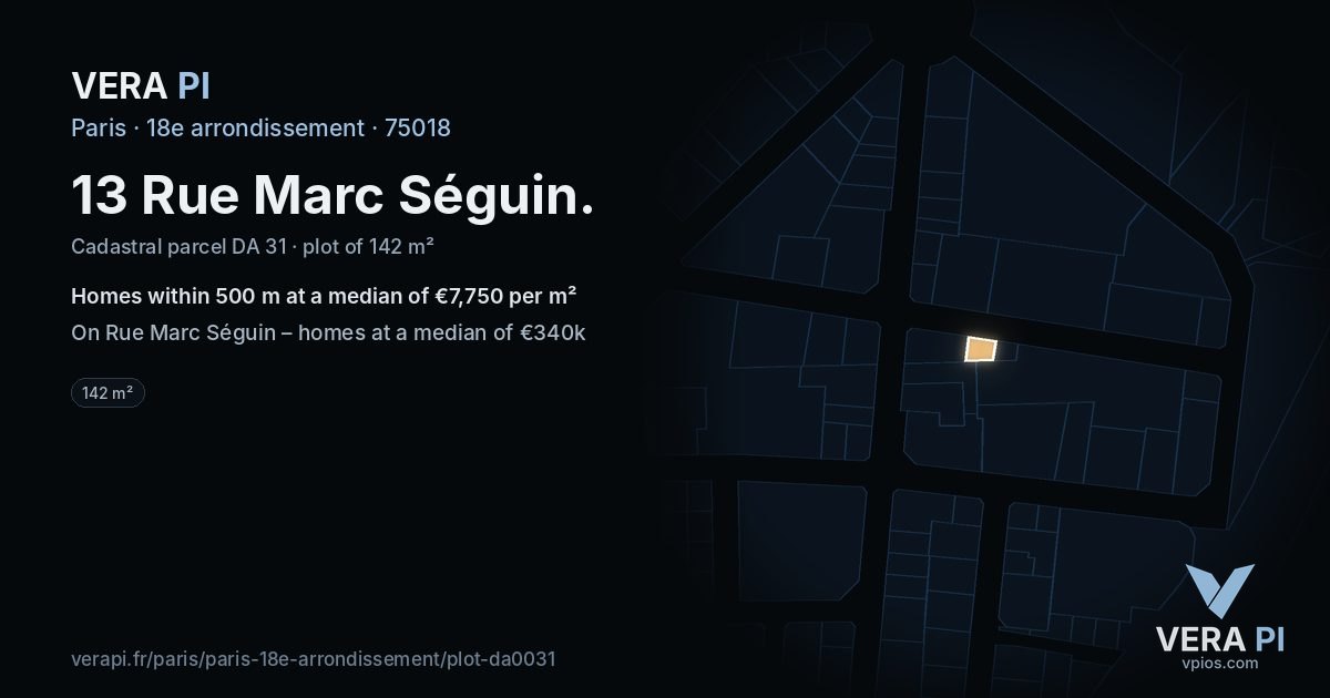 13 Rue Marc Séguin, 18e arrondissement at night – the plot lit, the parcels around coloured by the prices near them