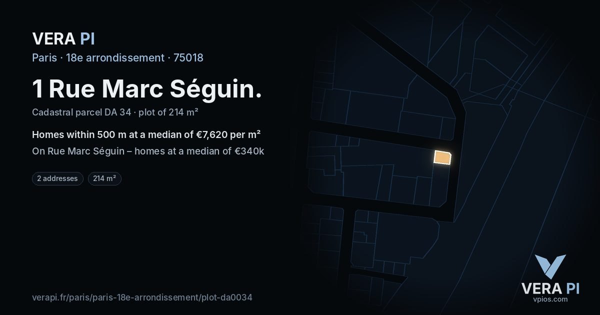 1 Rue Marc Séguin, 18e arrondissement at night – the plot lit, the parcels around coloured by the prices near them