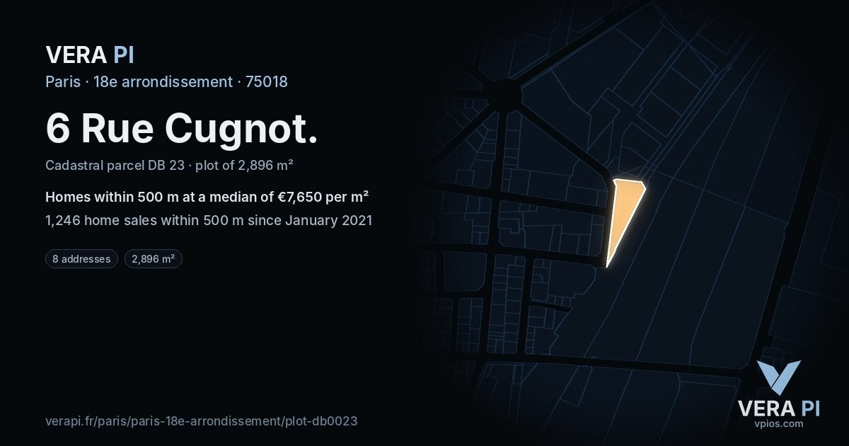 6 Rue Cugnot, 18e arrondissement at night – the plot lit, the parcels around coloured by the prices near them