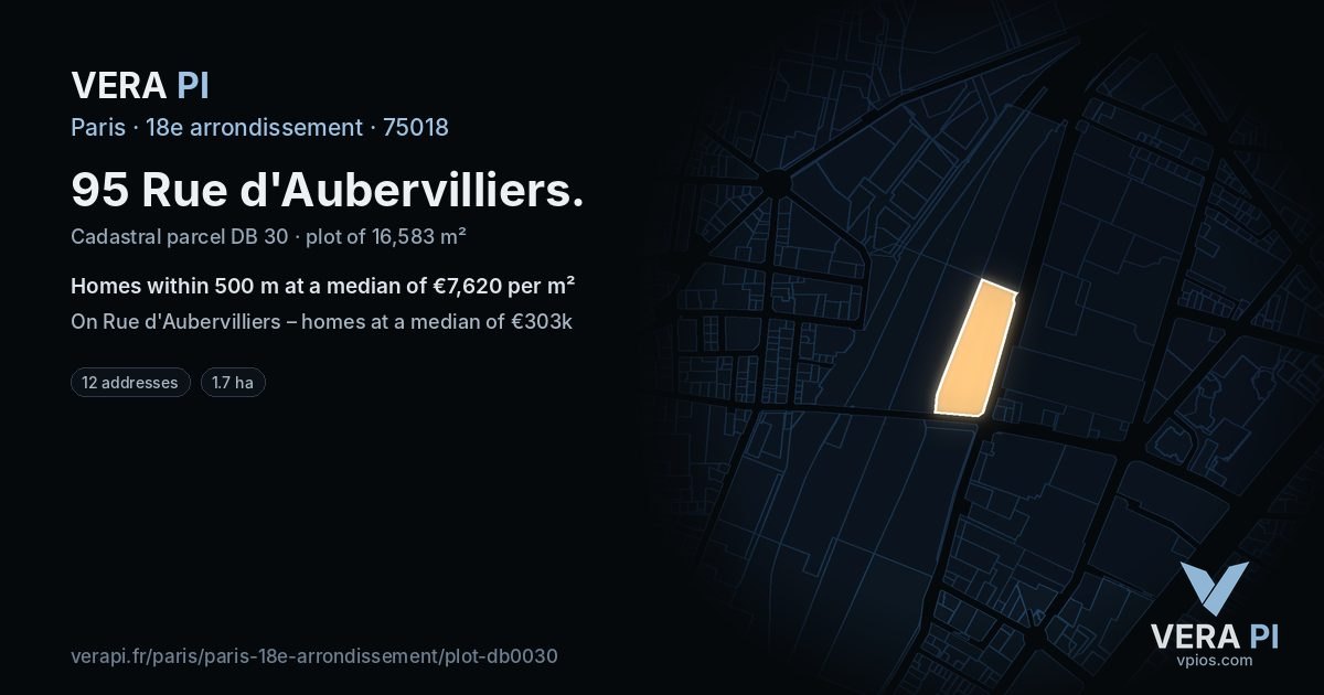 95 Rue d'Aubervilliers, 18e arrondissement at night – the plot lit, the parcels around coloured by the prices near them