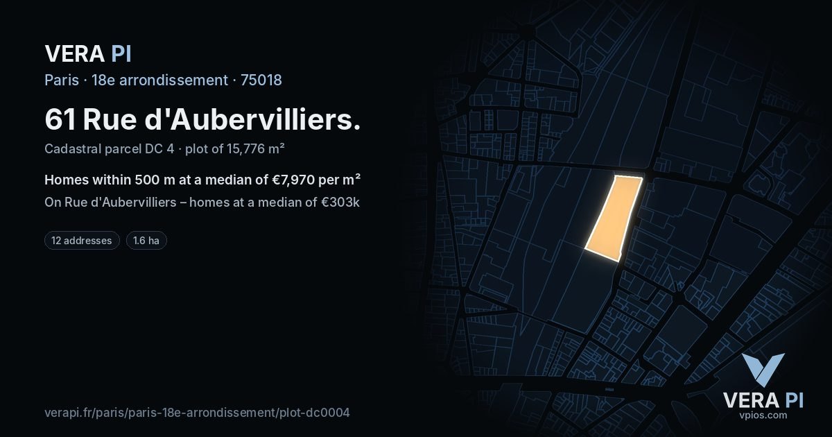 61 Rue d'Aubervilliers, 18e arrondissement at night – the plot lit, the parcels around coloured by the prices near them