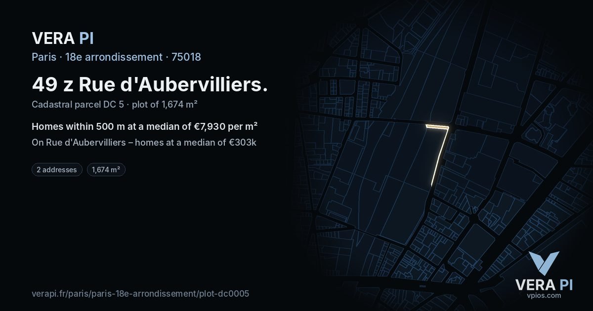 49 z Rue d'Aubervilliers, 18e arrondissement at night – the plot lit, the parcels around coloured by the prices near them