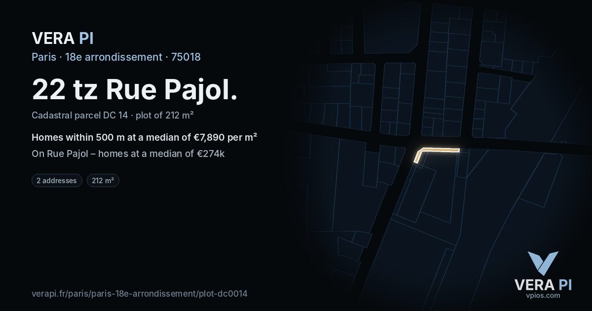 22 tz Rue Pajol, 18e arrondissement at night – the plot lit, the parcels around coloured by the prices near them