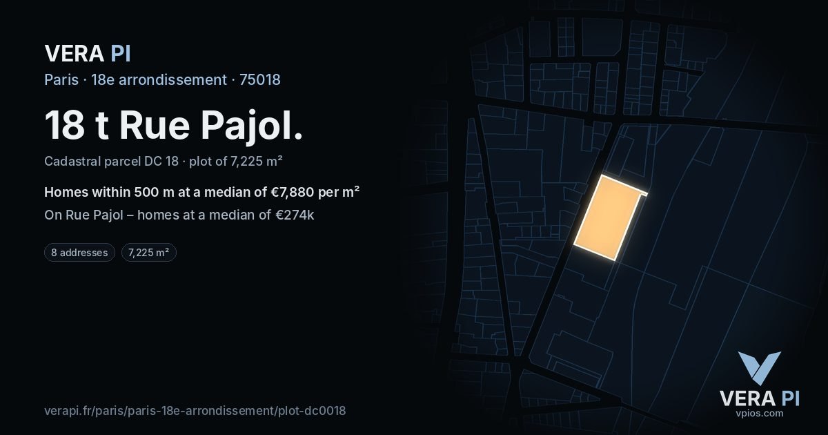 18 t Rue Pajol, 18e arrondissement at night – the plot lit, the parcels around coloured by the prices near them