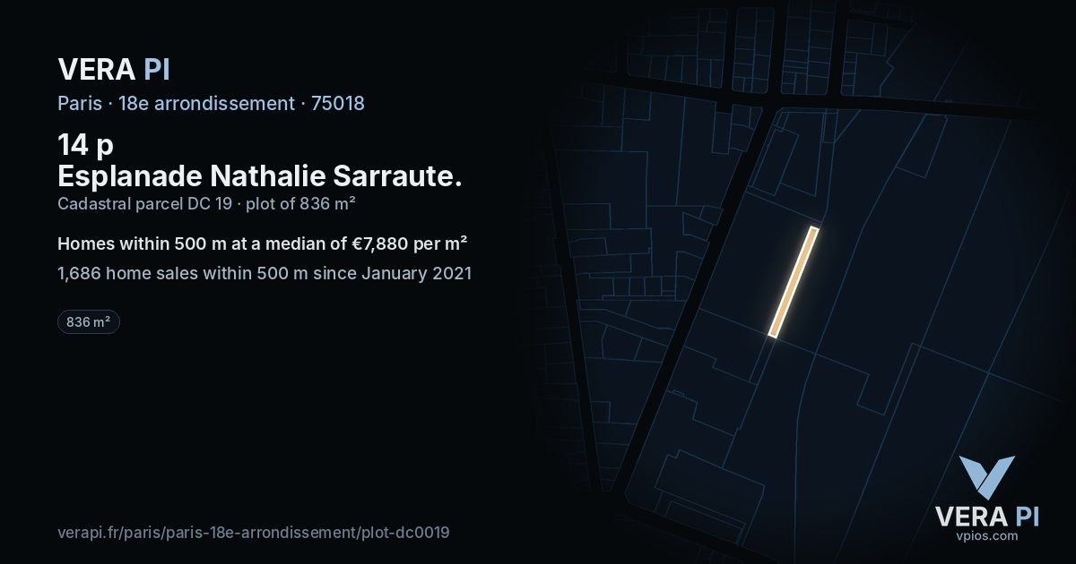 14 p Esplanade Nathalie Sarraute, 18e arrondissement at night – the plot lit, the parcels around coloured by the prices near them