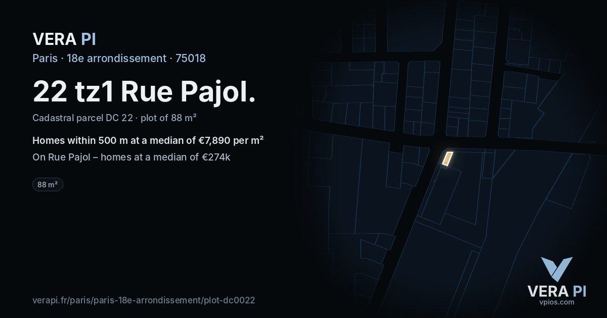 22 tz1 Rue Pajol, 18e arrondissement at night – the plot lit, the parcels around coloured by the prices near them